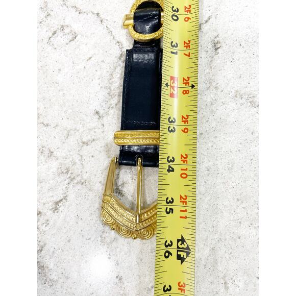 The Icing Black Gold Leather Hardware Belt Medium    Vintage - Picture 10 of 10